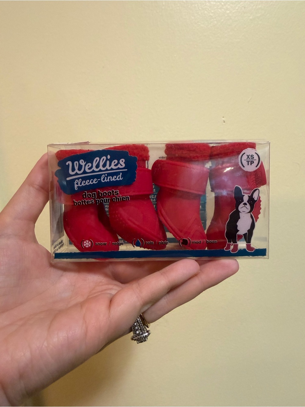 Wellies Red fleece lined dog boots - booties for rain snow or mud! Size XS